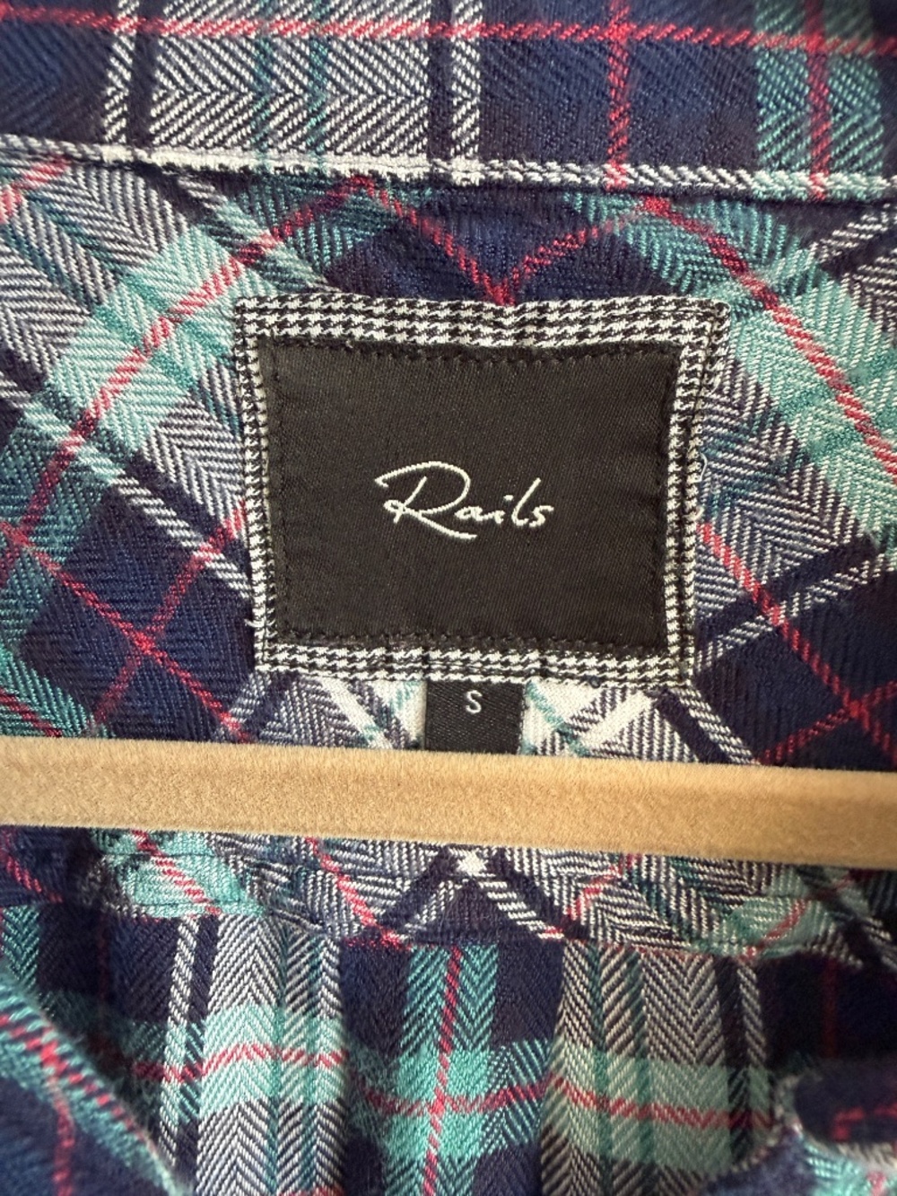 Rails Plaid Flannel Button Down Shirt Navy Green Cream Size S - Picture 3 of 4